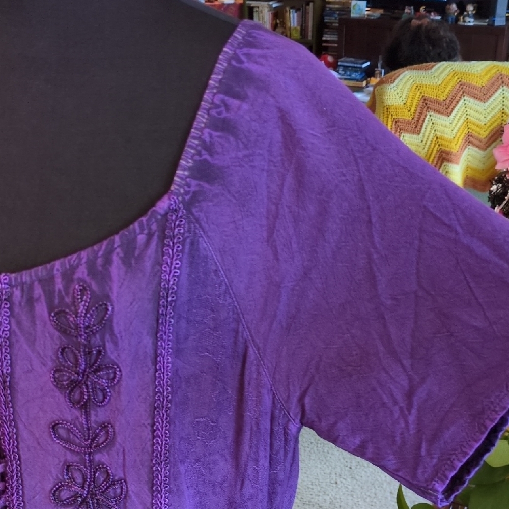 Purple Embroidered Women's Maxi Dress - Boho Scoop Neck - Picture 5 of 12